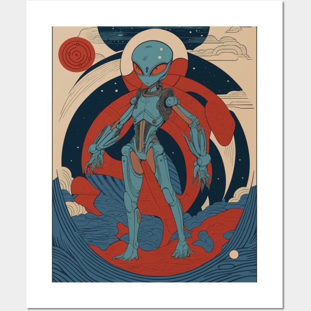 Alien (Japanese Ukiyo-e Woodblock Print) Wall Art by Funky Edge Underground